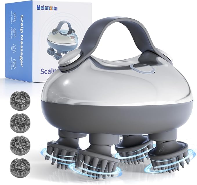 Rechargeable Electric Scalp Massager & Face Massage, IPX7 Waterproof Anti-Tangle Head Massager with 8 Claws, 3 Speeds & 2 Modes, USB-C, Deep Relaxation for Stress Relief, Self-Care & Pet Grooming Melonsun