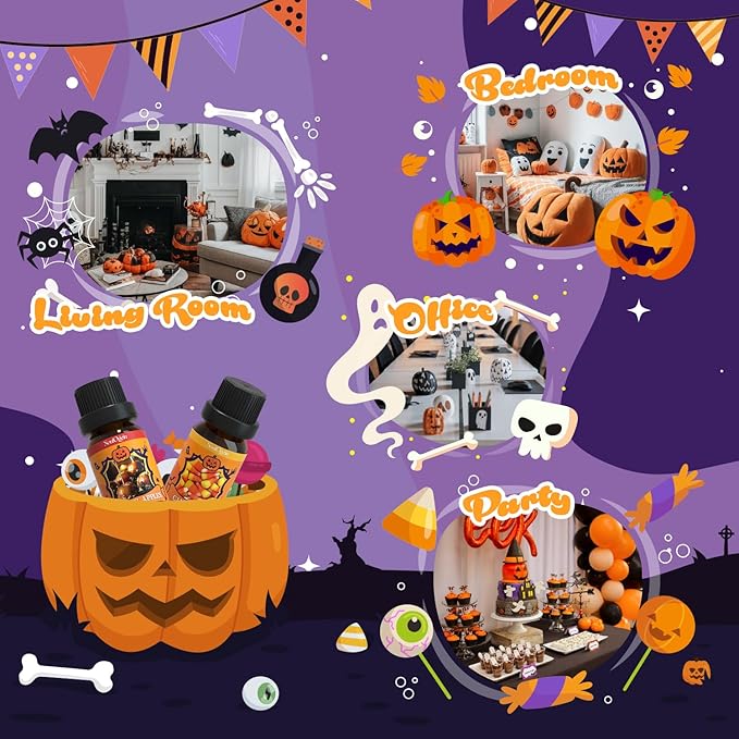 Halloween Fragrance Oils Set, Essential Oil for Diffuser, Diffuser Oil, Use for Soap Candle Making,Caramel Apples, Pumpkin Pie, Candy Corn, Halloween Cookies, Popcorn Balls, Snickers Bars - Bloomnest