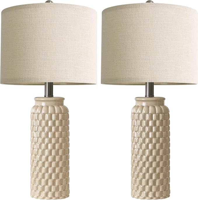 24" Modern Ceramic Bedside Lamp Set of 2 for Bedroom Decor Farmhouse Table Lamp for Living Room Office Dorm - Bloomnest