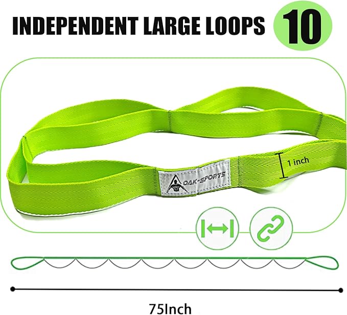 Stretching Strap Yoga Strap with Loops, Stretch Straps for Physical Therapy, Non-Elastic Exercise Strap for Pilates, Dance and Gymnastics with Workout Guide - Bloomnest