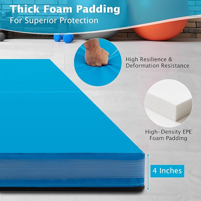 Giantex 4' x 4' Folding Gymnastics Mat with Carry Handles, Bio-Folding Tumbling Mat for Kids & Cheerleading - Bloomnest