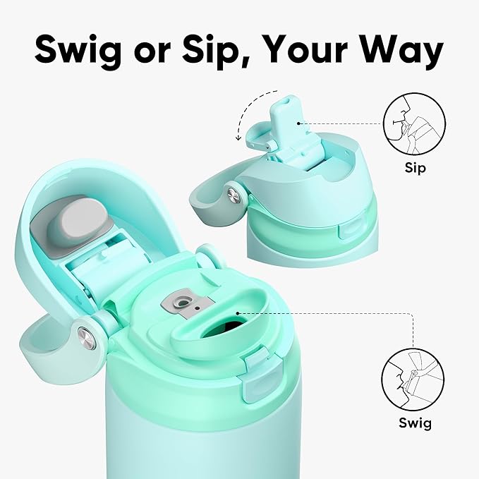 ENCOOL Leakproof Insulated Water Bottle with Straw Dual-Sip Water Bottle Bag-Safe Design for Work, Commute & Gym – Keeps Drinks Cold All Day, 32 oz, Ice Blue ENCOOL
