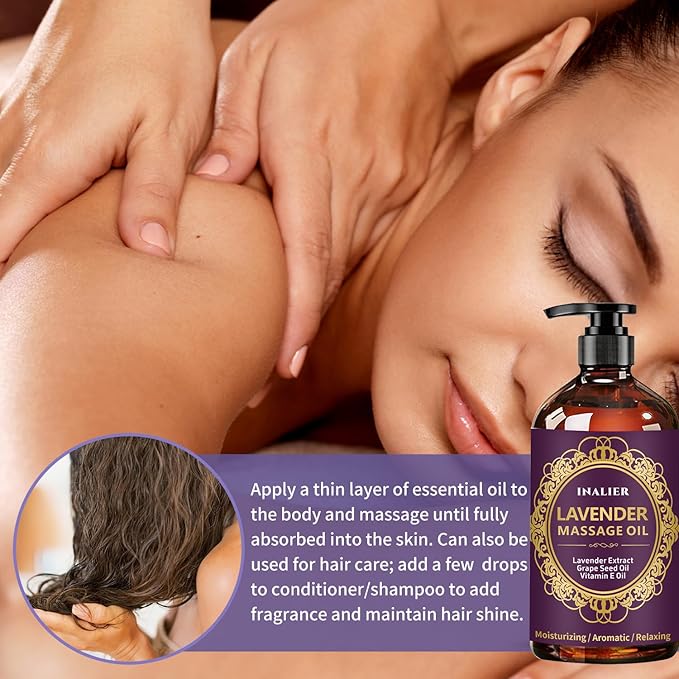 Massage Oil for Massage Therapy,﻿Lavender Oil with Massage Roller Ball & Thumb Saver Massager,SPA Relaxing Massage Oi for Soothing,Massage Kit Spa Gifts for Him Her,Gifts for Men Women - Bloomnest