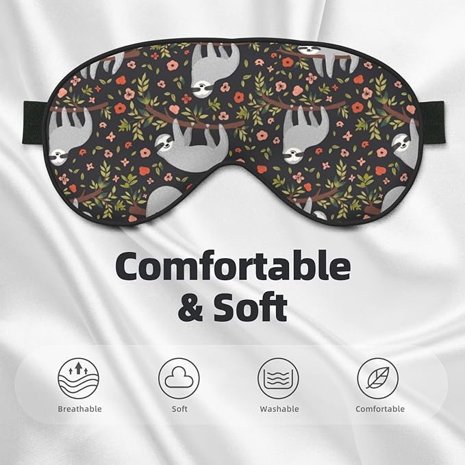 Cute Funny Sloth Floral Sleep Mask, Soft Comfort Eye Shade, Blackout Eye Cover for Deep Rest, Travel, Nap, Meditation - Bloomnest
