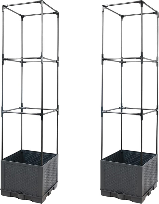 Sunnyglade 2 Pcs Raised Garden Bed Planter Box with Trellis, 44” Tomato Trellis Planter for Various Vine Climbing Plants Vegetables Detachable Frame for Outdoor Indoor Terrace - Bloomnest