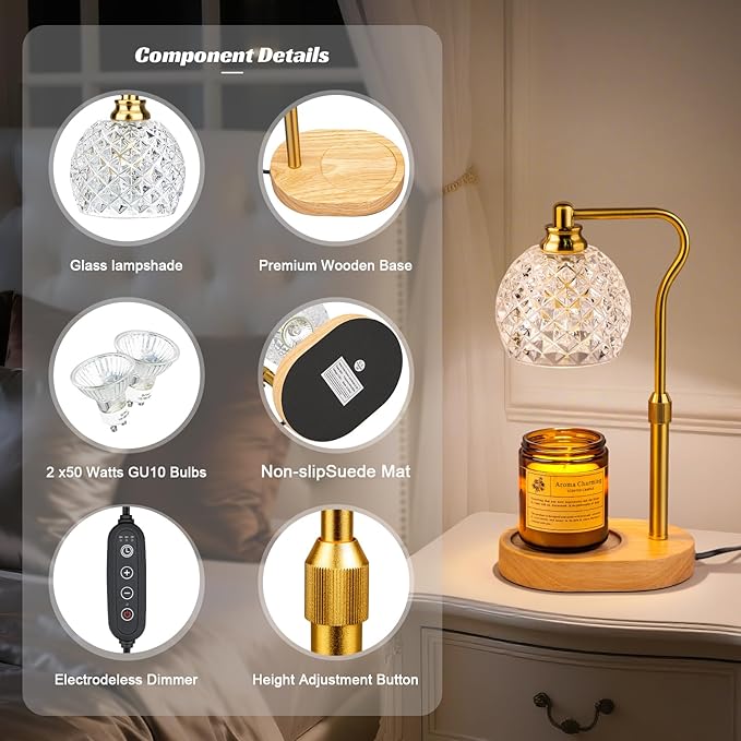 TantaScent Electric Candle Warmer Lamp in Vintage Birdcage Design with Timer – Scented Jar Candle Melter for Home Decor, Housewarming, Birthday, and Christmas (Includes 2 Bulbs) (Diamond White) - Bloomnest