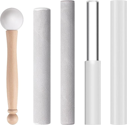 Nuanchu 5 Pcs Crystal Singing Bowl Mallet Set Includes Sheepskin Solid and Hollow Sound Sticks Singing Bowl Rubber Mallet with Wood Handle Clear Acrylic Striker for Playing(Silver) - Bloomnest