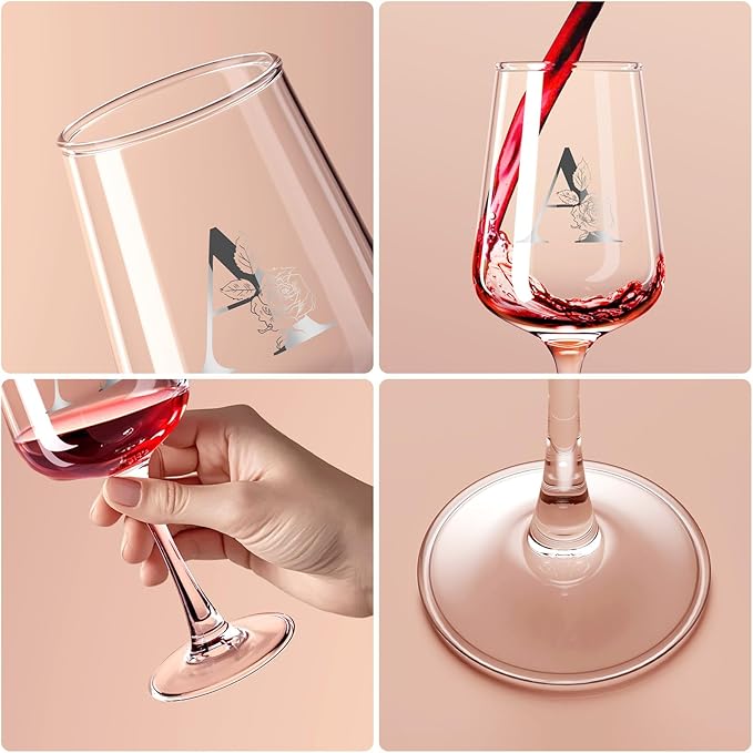 Valentines Day Gifts for Her Women - Personalized Initial Wine Glasses Custom Gift, Galentines Gift Christmas Mothers Day Birthday Gifts for Women Her Mom Wife Best Friend Sister (A) - Bloomnest