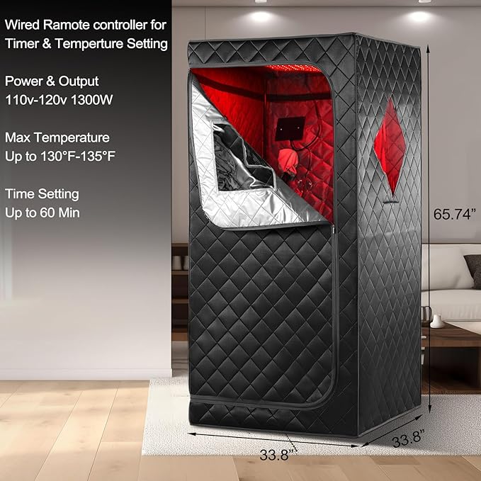 Infrared Sauna Box, Portable Infrared Sauna for Home, Personal Infrared Sauna with 660nm Red Light Threapy, Remote Control, Heating Foot Pad, Upgraded Comfortable Chair iDOTODO