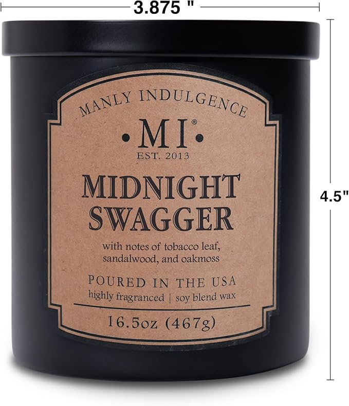 Manly Indulgence Midnight Swagger Scented Candles for Men, 2 Wick, 16.5 oz, Premium Soy Blend Wax, 60H Burn, Candles for Home Scented - Made in The USA - Bloomnest