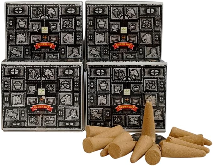 Satya Nag Champa Incense Cones for Meditation and Yoga, 48 Pieces, 4 Packs (Incense Dhoop Cones, SuperHit) Giftbrit