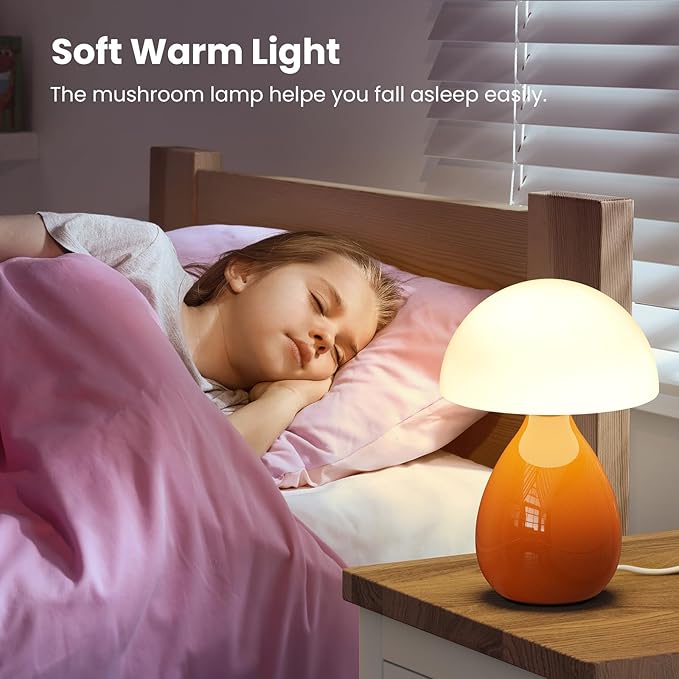 Mushroom Lamp, Mini Modern Lamp Small Vintage Table Bedside Nightstand Light, Small Light Dimmable for Bedroom, Living Room, Ceramic Base Glass Home Decor for Woman Children Gifts - Bloomnest