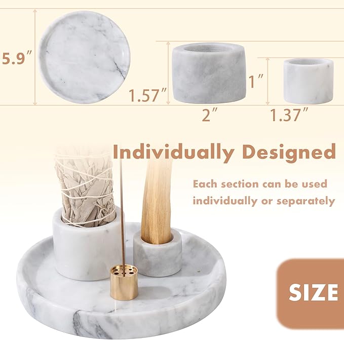4 in 1 Marble Incense Holder, Natural Marble Incense Burner for Meditation, 9 Incense Holes Suitable for Most Incense Types (White) - Bloomnest