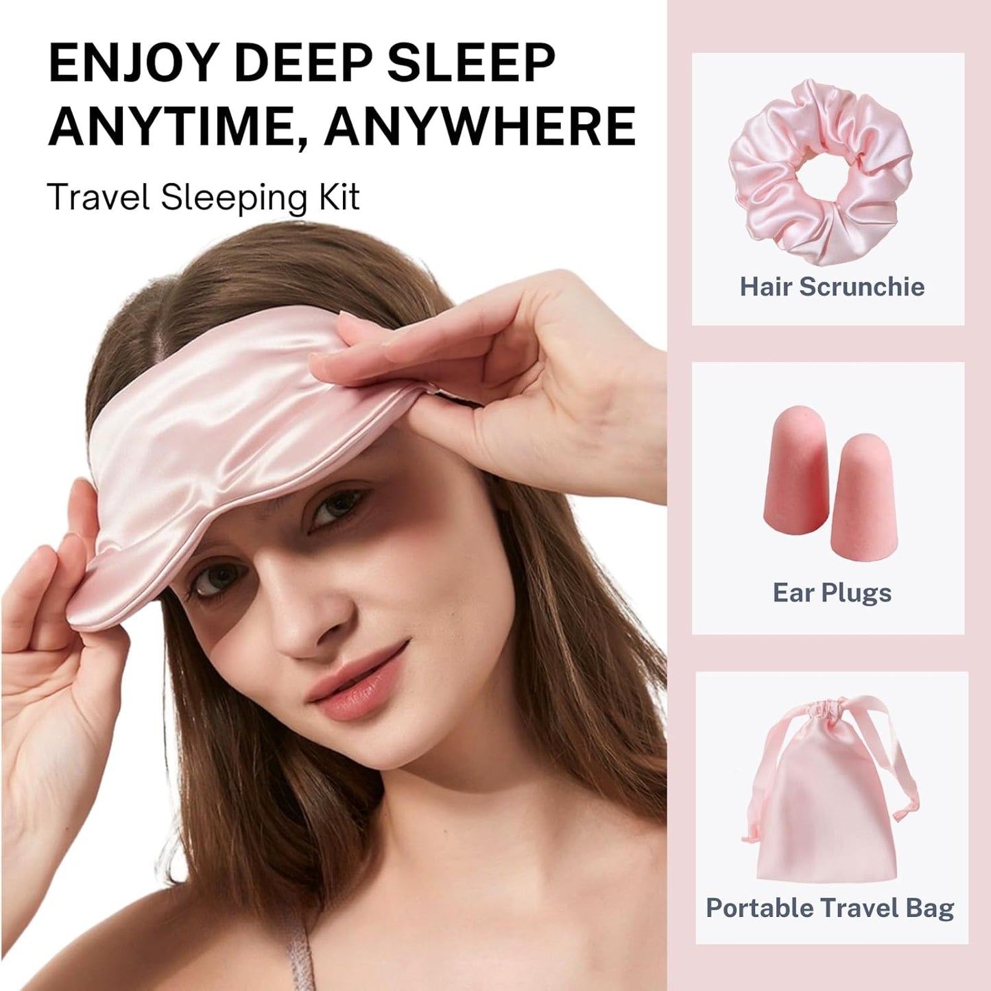Silk Satin Sleeping Eye Mask, Pink Sleep Eye Mask Night Blindfold for Women and Men, Soft Breathable Blackout Eyeshade Eye Cover for Travel, Wedding Bridesmaid Gift