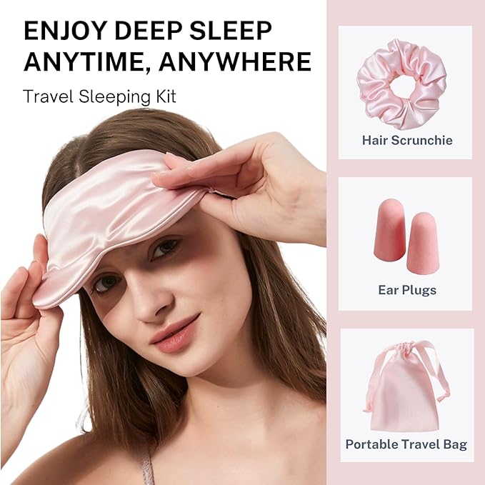 Silk Satin Sleeping Eye Mask, Pink Sleep Eye Mask Night Blindfold for Women and Men, Soft Breathable Blackout Eyeshade Eye Cover for Travel, Wedding Bridesmaid Gift - Bloomnest