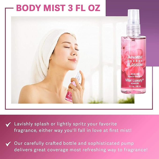 Bath & Body Care Travel Set - Home Spa Set with Body Lotion, Shower Gel and Fragrance Mist, Personal Body Care Travel Set for Birthday Christmas New Year Gifts(Japanese Cherry Blossom) - Bloomnest