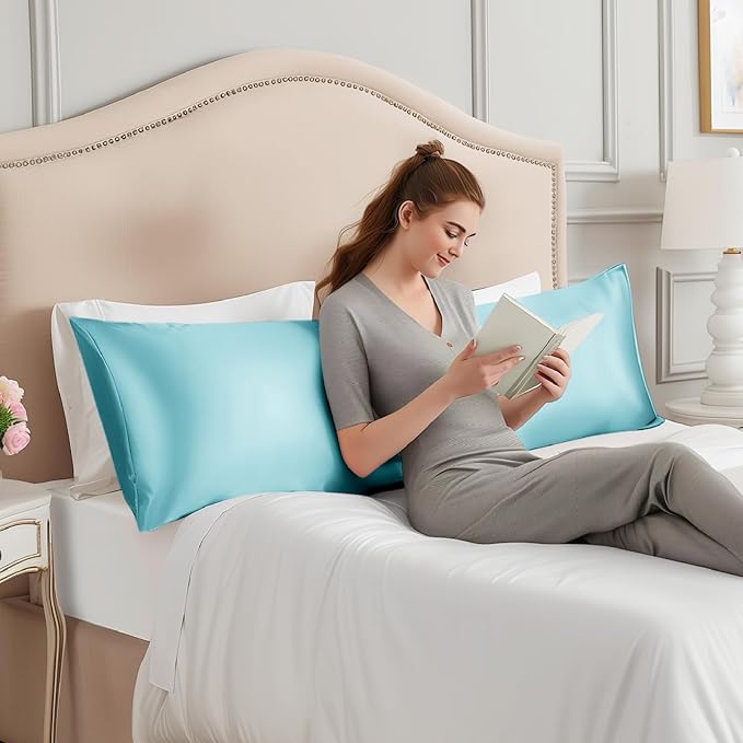 INFIIXSO Body Pillow Cover with Zipper, Luxury Mulberry Silk Body Pillow Case 20x54 Inches, Ultra Smooth and Soft Cooling Long Pillowcase, Gift for Women, Men(Ocean Mist) - Bloomnest