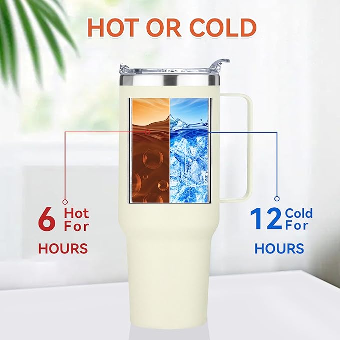 HASLE OUTFITTERS 40 oz Stainless Steel Tumbler with Handle, Vacuum Insulated Tumblers Bulk, Reusable Double Wall Travel Coffee Mug, Durable Powder Coated Water Bottle(Beige, 4) - Bloomnest