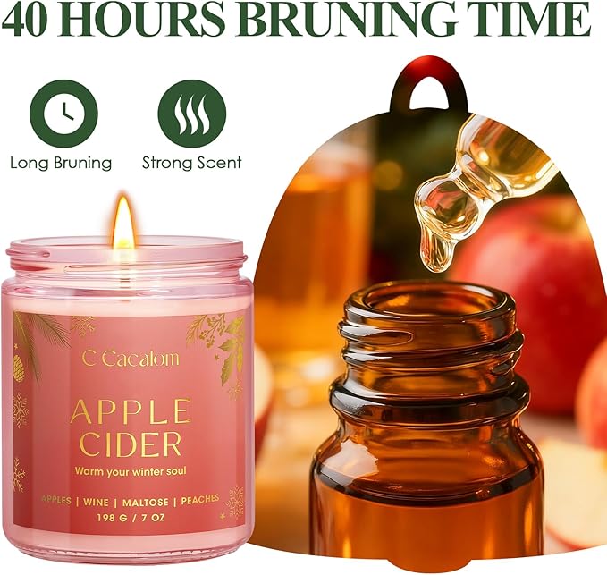 Christmas Soy Candles for Christmas Home Decor Non-Toxic Aromatherapy Scented Candles for Holiday Christmas Gifts, Cozy Cute Jar Candle, Winter Candle for Women Men, Apple Cider Scent Candle - Bloomnest