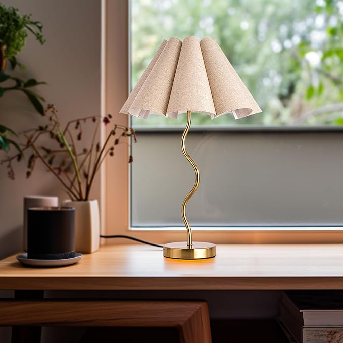 KUNJOULAM Small Table Lamp, Bedside Nightstand Lamp with Umbrella Form Fabric Lampshade, Morden Mini Desk Lamp for Bedroom Home Office Decor - Bloomnest