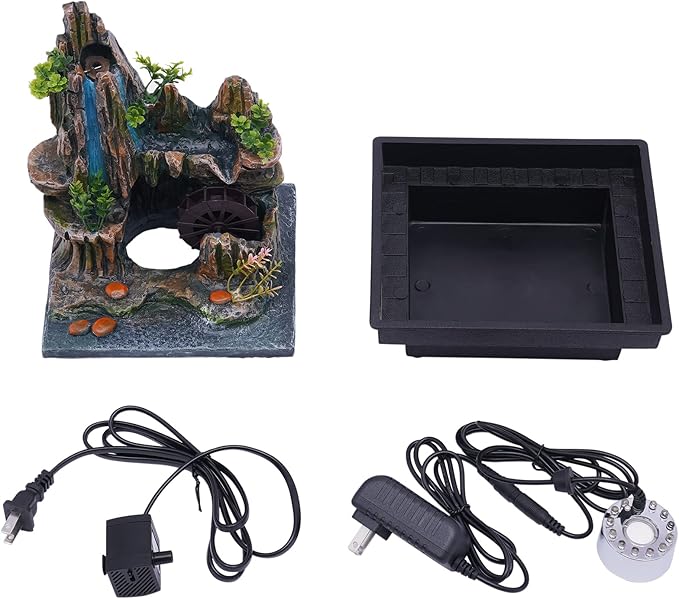 Indoor Fountain Rockery Tabletop Fountain with an Atomizer Elaxation Water Feature Meditation Desktop Fountains for Home Office Decor or Gift 7.9''L x 7''W x 10.6''H with LED Light