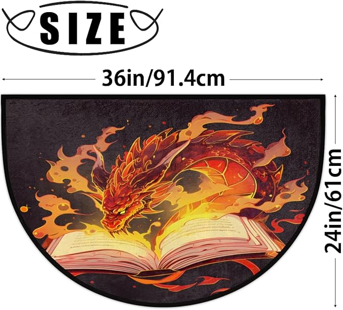 Half Round Door Mat, Magic Dragon Non-Slip Half Circle Area Rug Fiery Magic Book Doormat Washable Durable Home Decor Half Moon Rug for Floor Indoor Outdoor Living Room Bedroom Kitchen Patio - Bloomnest