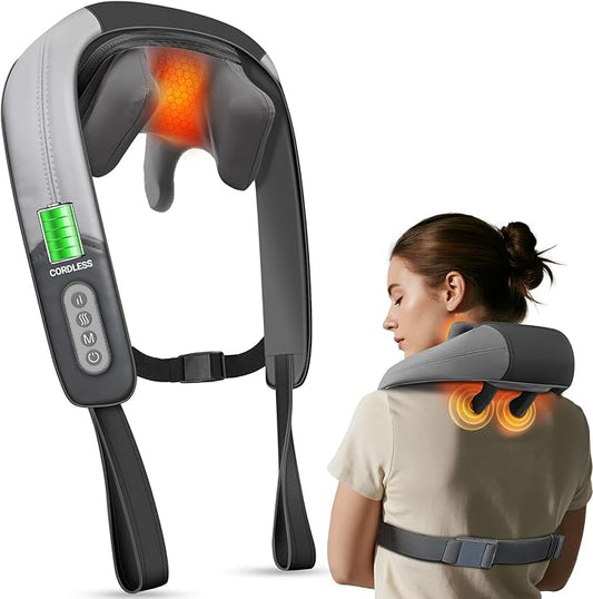Neck Shoulder Massager with Heat -4D Expert Deep Tissue Kneading Massager, Rechargeable Massage for Neck, Shoulder,Traps and Back Pain Relief,Ideal Gift for Women,Men - Bloomnest