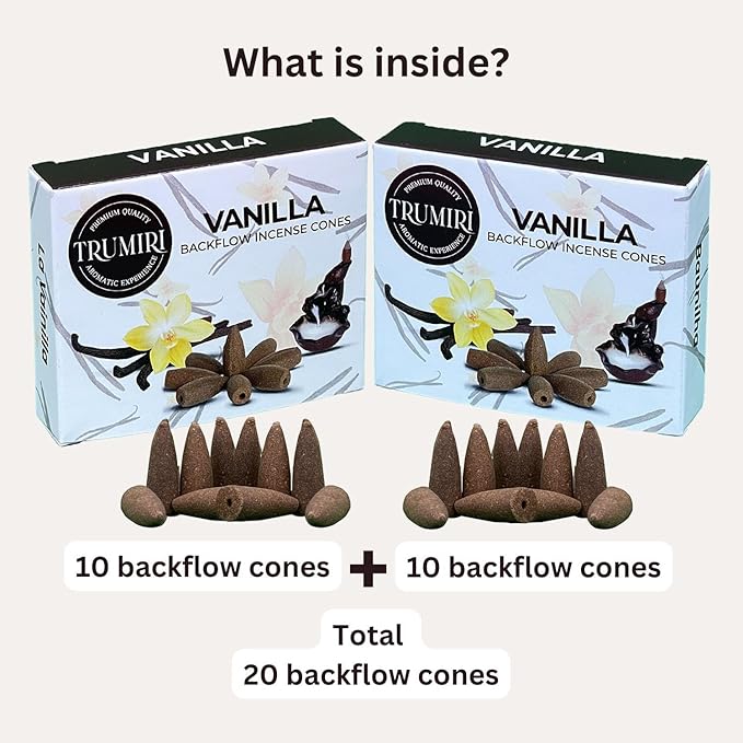 TRUMIRI Vanilla Backflow Incense Cones - Total 20 Incense Cones Waterfall - Dual Pack of 10 Incense Backflow Cones - Waterfall Incense Cones - Incense Waterfall Cones TRUMIRI