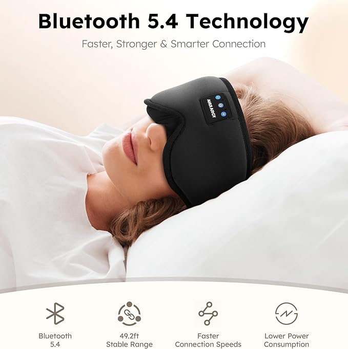 Ice Silk Sleep Mask with Headphones, Sleep Headphones for Side Sleeper with 3D Cups, Bluetooth 5.4 Sleeping Eye Mask, Total Blackout Sleeping Headphones for Women Men(Black) - Bloomnest