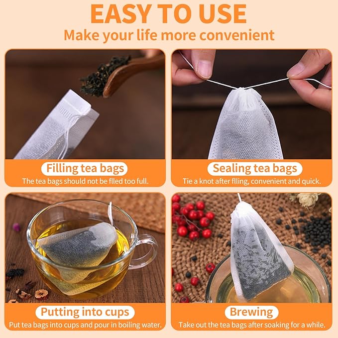 TamBee Disposable Drawstring Tea infusers Tea Filter Bags for Loose Tea Herbs 100Pcs 5.9" x 7.87" c for Brew Tea Cold Brew Coffee（ 5.9" x 7.87" /15 x 20cm） (100) - Bloomnest