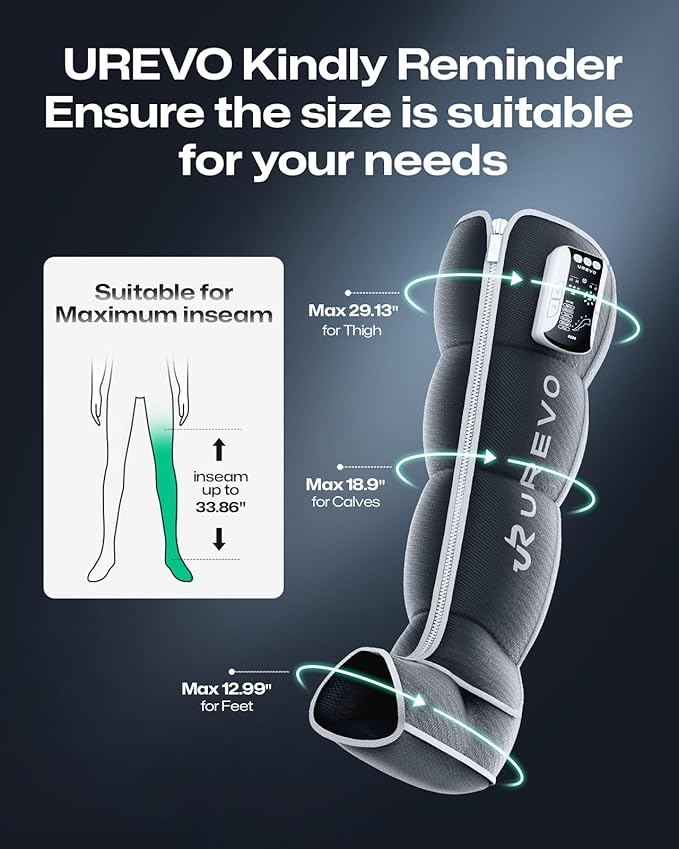 UREVO Smart Leg Recovery PT Pro, AI-Powered Tech Rechargeable Air Compression Massager Boots for Circulation, Smart Pain Senser and Foot Muscle Recovery to Athletes After Summer Sports, Black - Bloomnest