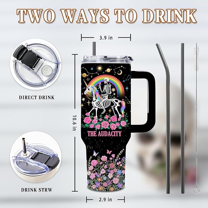 DUUV 40 Oz Funny Skull Tumbler, Funny Witchy Gifts for Women Tarot Lovers, Ghost Design Mug, the Audacity Skull Tumbler for Christmas Gifts for Daughter Girlfriend, Skeleton Cup Black, 1PCS - Bloomnest
