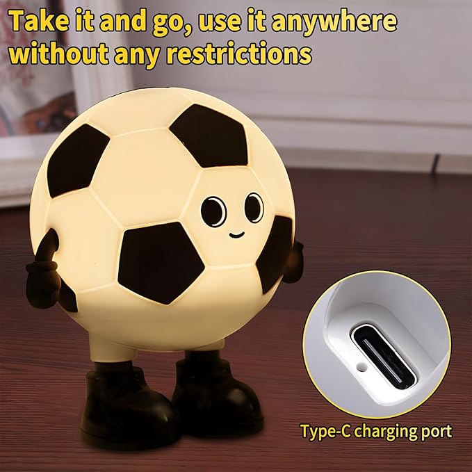 Cute Soccer Ball Fun Night Light - Dimmable RGB Touch Control Lamp, USB-C Rechargeable, Stress Relief Toy for Sports Fans, Home Decor and Gift - Bloomnest