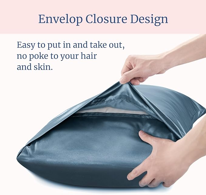 BEDELITE Satin Pillowcase for Hair and Skin, Super Soft and Cooling Similar to Silk Pillow Cases 2 Pack with Envelope Closure, Gift for Women Men(20"x36" King Size, Bluesteel) - Bloomnest