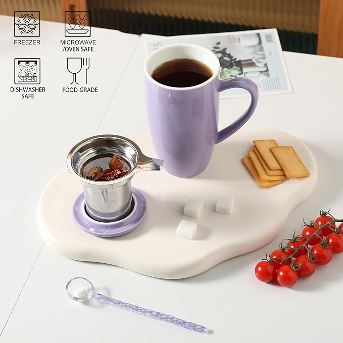Sweejar Porcelain Tea Infuser Mug with Lid, 20 oz Teacup with Strainers for Loose Leaf Tea, Microwave and Dishwasher Safe Coffee Mug(Purple) - Bloomnest