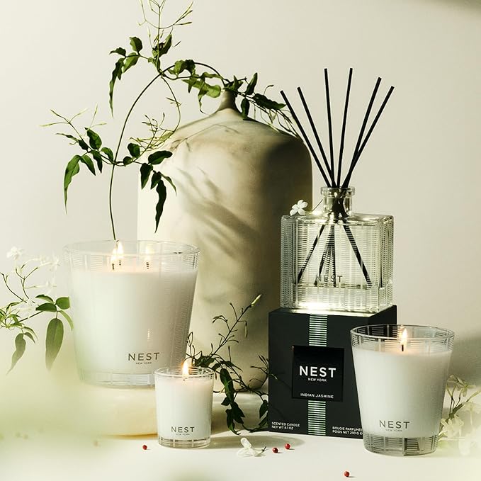 NEST New York Scented Classic Candle, Indian Jasmine - 8.1 oz - Up to 60-Hour Burn Time - Reusable Glass Vessel - Bloomnest