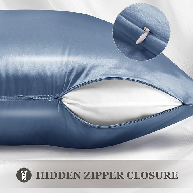 Adubor 100% Silk Pillowcase - Mulberry Silk Pillow Cases, 23 Momme 6A Grade Fibers, Silk Pillow Case for Hair and Skin Health, with Hidden Zipper (Standard 20''×26'', Gray Blue, 1PC) - Bloomnest