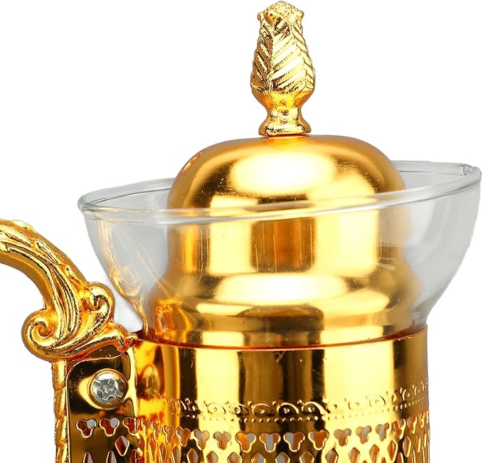 Fockety Vintage Turkish Coffee Pot Set, Decorative Glass Teapot, Heatable Glass Tea Kettle with Lid and Cup, Multi-Purpose Beverage Kettle, Unique Design, Gold - Bloomnest