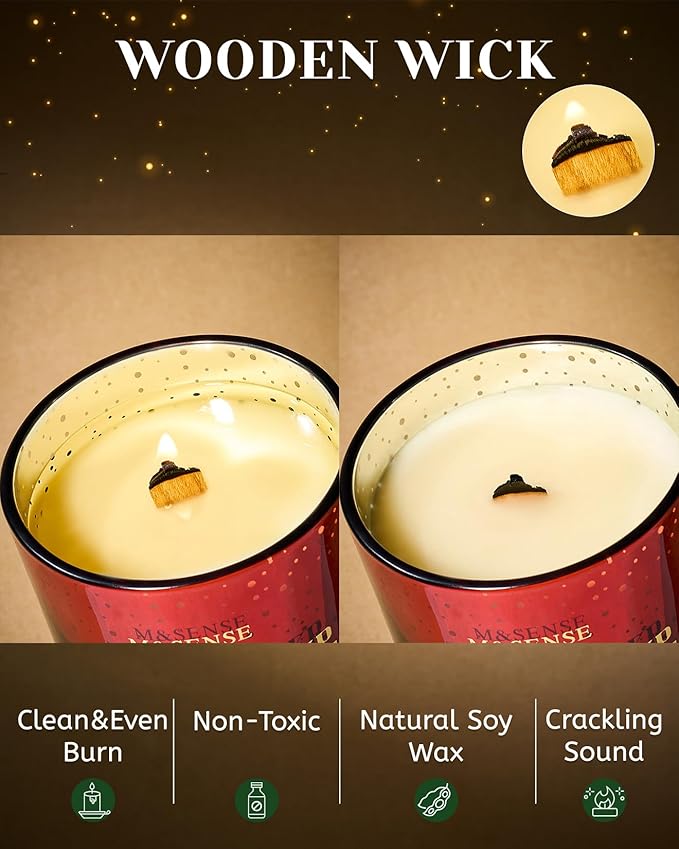 M&SENSE Festival Cheer Christmas Candles, Large Soy Candles for Home Scented, 18oz 100 Hours Natural Clean Slow Burn, Cracking Wooden Wick Aromatherapy Gifts for Women Men, Warm Cozy Winter Decor - Bloomnest