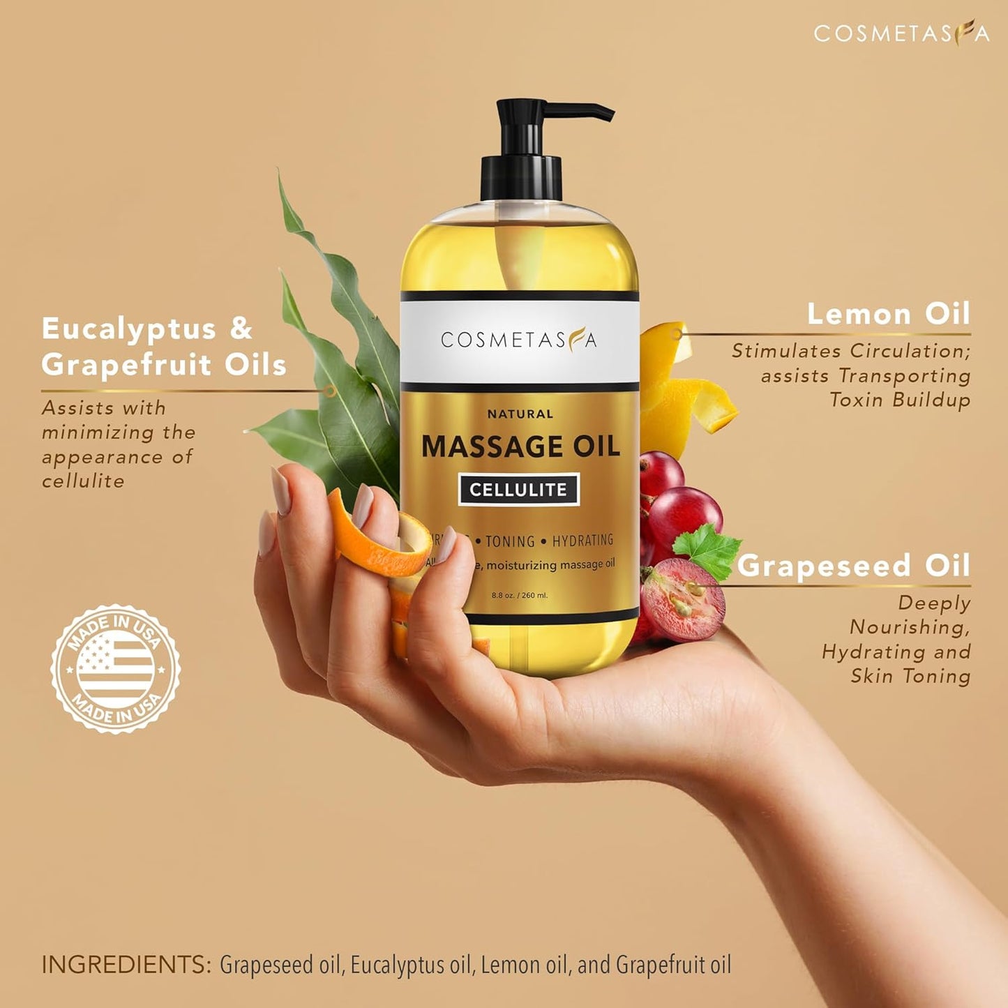 Cosmetasa Massage Oil Set - Arnica & Peppermint Sore Muscle Relief, Cellulite & Lavender Body Massage Oils - Gua Sha Therapy