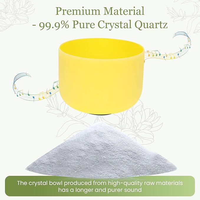 432HZ 10 Inchs Frosted Crystal Singing Bowl Set for Meditation Healing Yoga Chakra Quartz Crystal Sound Bowls with Heavy Duty Carry Case and Rubber Mallet,Suede Striker,O-rings - Bloomnest