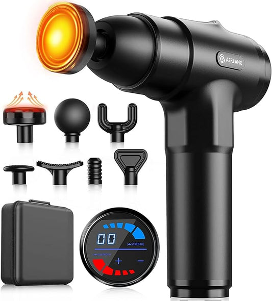 AERLANG Massage Gun with Heat Deep Tissue Back Massager Neck Massager for Pain Relief,Muscle Percussion Massage Gun, Birthday Gifts for Men Women Dad him Handheld Message Gun with 7Heads&Silent - Bloomnest