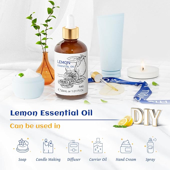 HIQILI Lemon Essential Oil, 100% Pure Undiluted for Cleaning, Skin, Diffuser - 1 Fl Oz/30ML - Bloomnest