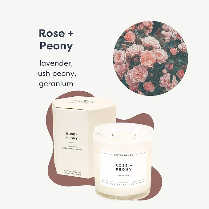 Calyan Wax Co. 2 Wick Candle, Rose + Peony Scented Candle, 37 Hour Burn Time, Aromatherapy Soy Candles, Non Toxic & Vegan Soy Wax, Glass Tumbler Scented Candles, 12.5oz - Bloomnest