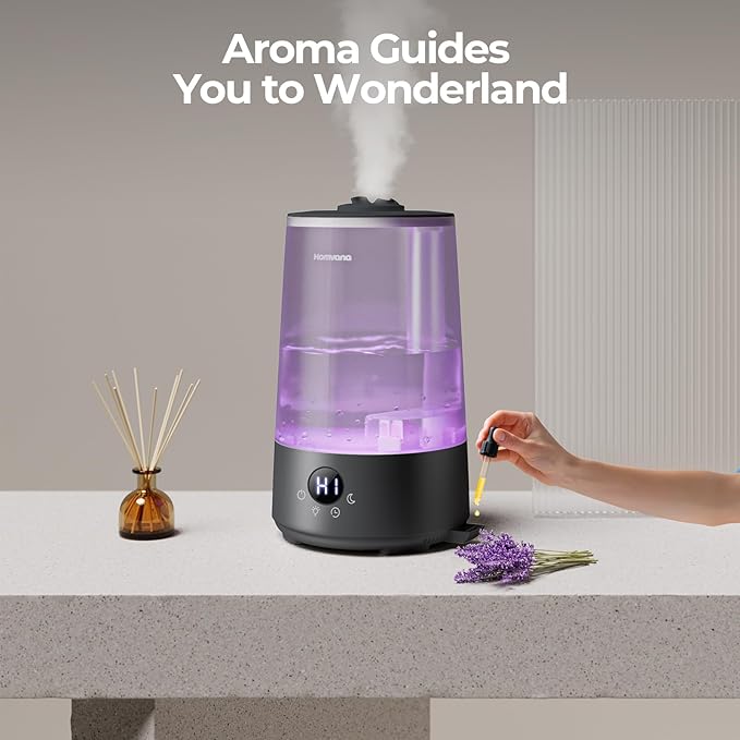 Homvana Humidifiers for Bedroom Home, 3.6L Cool Mist Top-Fill 34H Super Long Time, Quiet 23dB, Baby Humidifier, Oil Diffuser for Large Room, House, Plant, Nursery, Office, BPA FREE, Ultrasonic (Black) - Bloomnest