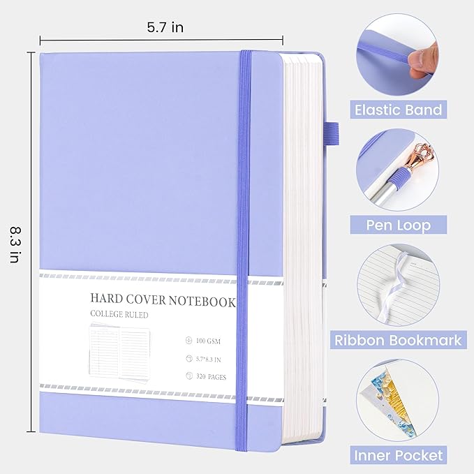 CAGIE Purple Journal Notebook for Women Men 320 Pages 100 Gsm Paper Thick Lined Journaling Notebooks A5 Leather Journals for Writing Hardcover Journal SuppliesDiary, 5.7x8.3 In - Bloomnest