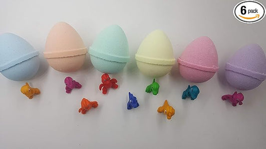 SPA PURE LITTLE DINOS BOMBS: 6 EGG-SHAPED bath bombs for kids with surprise LITTLE DINOS inside, USA Made, Handmade, Natural Bath Bombs, Birthday Gift idea for Kids, Spa Parties - Bloomnest