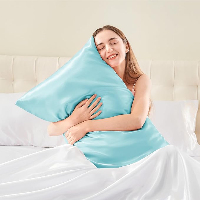 BEDELITE Satin Body Pillow Cover, Super Soft and Cooling Body Pillow Pillowcase for Hair and Skin, Breathable Silky Full Long Pillowcase Cover(20"x54", Blue) - Bloomnest