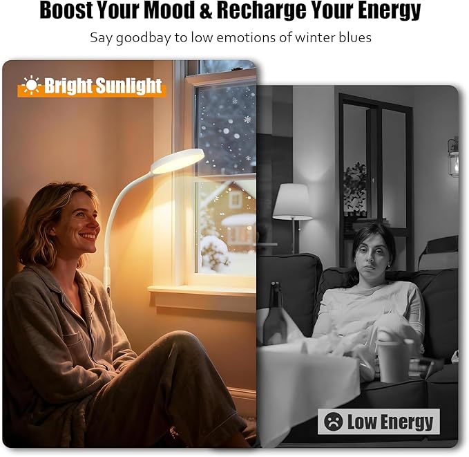 Light Therapy Lamp, 3-in-1 Floor Lamp 11000 Lux, Sunlight Lamp with Remote & Timer, LED UV-Free Sun Lamp with Adjustable 10 Brightness & 5 Color Temperature for Living Room Bedroom Office, White - Bloomnest