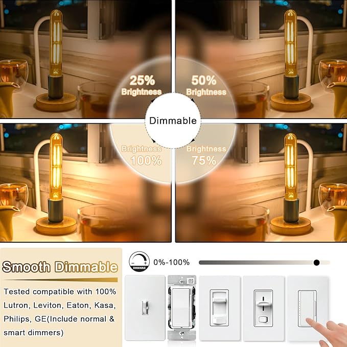 7.3 Inch E26 Led Bulb 6W Dimmable, 2700k Soft White Edison Bulbs 800LM, Equal 80 Watt Tubular T10 T9 Long Clear Glass Light Bulb for Rustic Pendant Pipe Wall Sconces Chandeliers - 6Pack - Bloomnest